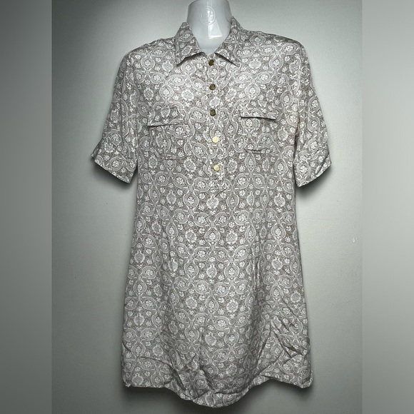 Gold Hawk 100% Silk Tunic Dress Gold Snap Buttos  With Belt Women Size M - Picture 1 of 8